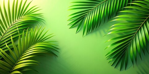 Wall Mural - Palm leaves casting shadows on lush green background, palm leaves, shadows, green, foliage, nature, tropical, background