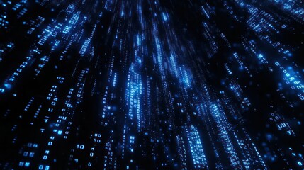 Blue binary code background with falling numbers data