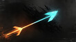 © Logo - Glowing Techno Arrow: Orange-Blue Abstract Shape Radiating Neon on a Black Textured Background