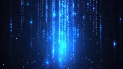Blue binary code background with falling numbers data