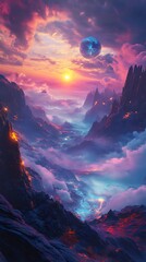 Wall Mural - magical glowing landscape with vibrant abstract fantasy design