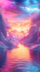 Wall Mural - radiant fantasy world with glowing abstract landscapes image