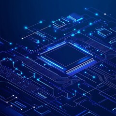 Wall Mural - radiant futuristic microchip integrated into modern circuit board image