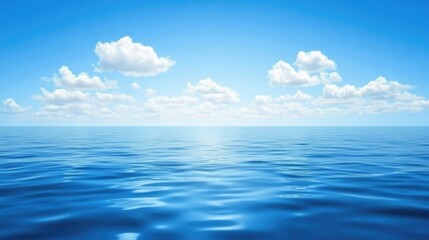 Wall Mural - blue sky with wispy clouds casting reflections on a calm ocean surface, peaceful and quiet