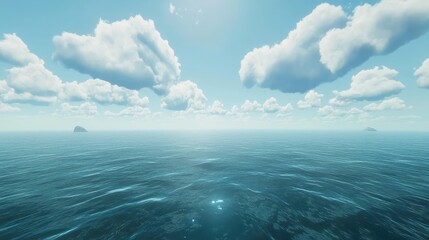 Wall Mural - endless ocean under a soft blue sky, a view of calm waters meeting gentle clouds