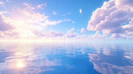 Wall Mural - expansive ocean view under a serene blue sky with gentle clouds, evoking tranquility --chaos 12 --ar