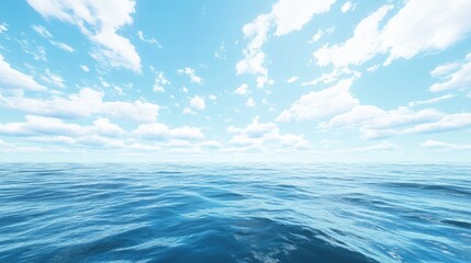Wall Mural - ocean and sky blending at the horizon, under a bright blue sky dotted with light clouds