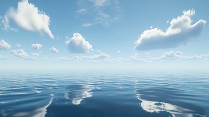 Wall Mural - scenic ocean view with a clear blue sky, scattered white clouds floating above the still water