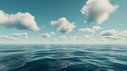 Wall Mural - scenic ocean view with a clear blue sky, scattered white clouds floating above the still water