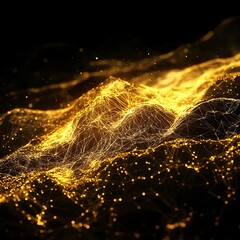 Wall Mural - shimmering golden landscape with digital glittering effects image
