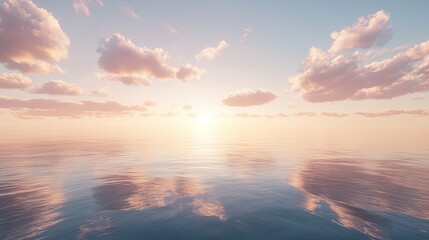Wall Mural - tranquil scene with a clear sky and soft clouds over a calm, endless ocean horizon