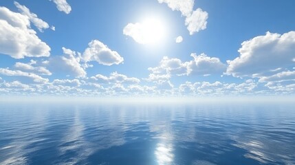 Wall Mural - tranquil scene with a clear sky and soft clouds over a calm, endless ocean horizon
