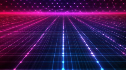 Aufkleber - Abstract grid background with glowing lines and nodes in pink and blue.