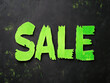 © VIRTUALISTIK - The word 'SALE' in bold, green letters on a black background, for an online store sale banner template
