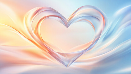 Wall Mural - transparent heart shape emerging from pastel colored waves