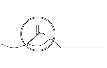 Wall Mural - Continuous one line drawing clock icon with doodle hand drawn style. Alarm clock continuous one line drawing, Clock drawn symbol. One line art continuous icon