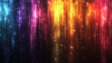 Wall Mural - Vibrant rainbow light streaks and sparkles on dark background.