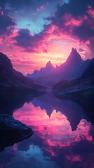 Wall Mural - abstract glowing landscape crafted with colorful fantasy vibes image