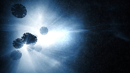 abstract 3d corona virus on dark blue illustration background.