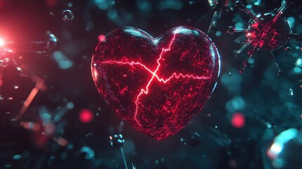 Wall Mural - glowing heart with electric pulse and abstract background