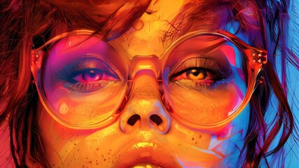 Wall Mural - Close-up portrait of a beautiful girl with bright makeup and glasses