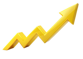 3D yellow business arrow graph going up isolated on a transparent background