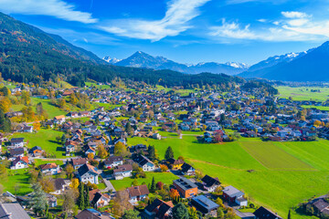 Wall Mural - The village of Satteins in the Walgau Valley, State of Vorarlberg, Austria, Drone Photography