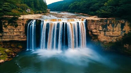 Poster - Majestic Waterfall in Lush Natural Scenery