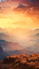 Canvas Print - 4K Aerial View of Beautiful Mountain Landscape with Sunset and Clouds in the Sky