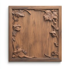 Wall Mural - A wooden frame with leaves and vines surrounding a blank space