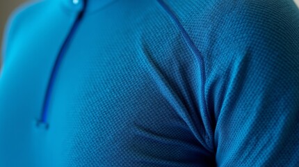 Close-up of blue textured fabric with sportswear details
