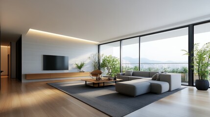 Wall Mural - A large flat screen television is mounted on the wall in a living room