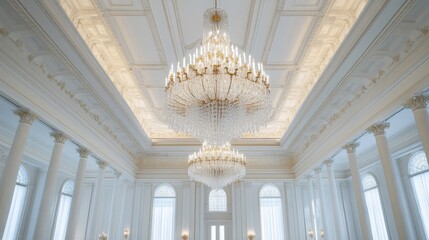 Wall Mural - A large room with a chandelier hanging from the ceiling