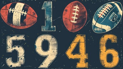 Vintage American footballs and numbers design.