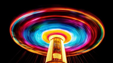 Wall Mural - Colorful spinning amusement park ride at night.