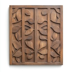 Wall Mural - A wooden panel with leaf designs on it