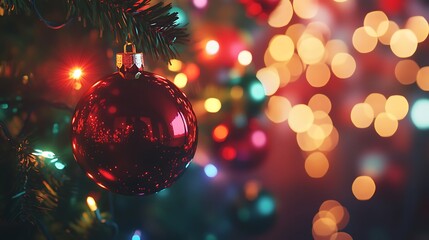 Wall Mural - classic festive colors with twinkling accents and text merry christmas in the image