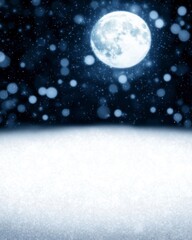 Wall Mural - Full moon shining over a snowy landscape at night.