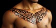 © Oleksandr - Intricate tribal tattoo design showcasing artistry and cultural expression on a male chest, emphasizing detail and bold lines