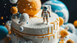 © waqas - A space-themed cake featuring a detailed astronaut figurine and a planet.
