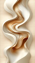 Wall Mural - layered abstract beige paper-cut texture with soft shadows and flowing curves