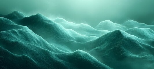Canvas Print - textured turquoise mountain-like abstract shapes resembling waves on a soft green gradient backgroun