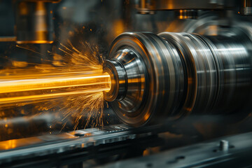 Fototapete - Time-lapse view of a CNC machine operator crafting precision components