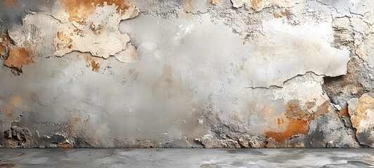 Wall Mural - weathered industrial wall with layers of peeling paint and rust in gray and orange tones, paired wit