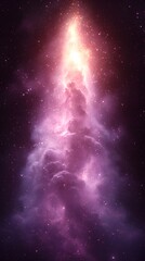 Wall Mural - radiant starburst with pink cosmic clouds and shimmering light beam in a vibrant space scene