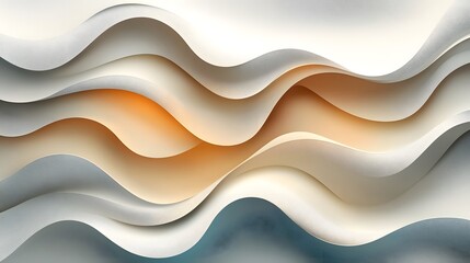 Wall Mural - flowing layered waves in warm beige and soft orange tones creating a serene and fluid abstract compo