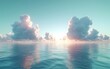© HY - Cumulus clouds reflecting pastel hues over a tranquil sea with soft reflections under a light teal and peach gradient sky