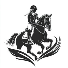 Sticker - Horseback Riding Silhouette, Black And White Illustration Isolated On White Background