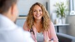 © Lens Legacy - A healthcare professional with curly hair and a stethoscope smiles warmly during a consultation, conveying approachability and reassurance in a modern setting.
