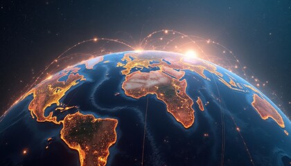 Leinwandbilder - Vibrant depiction of Earth with glowing connections showcasing a global network